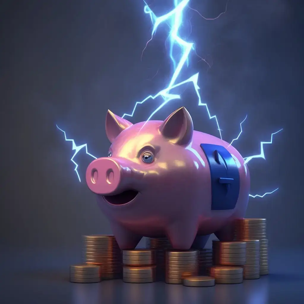Lightning striking a piggy bank